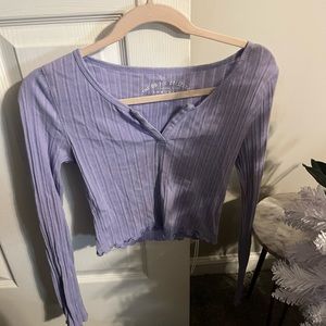 PURPLE CROPPED RIBBED LONGSLEEVE TOP💜